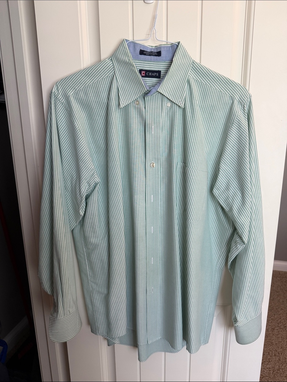 Chaps Light Green Striped Men's Dress Shirt